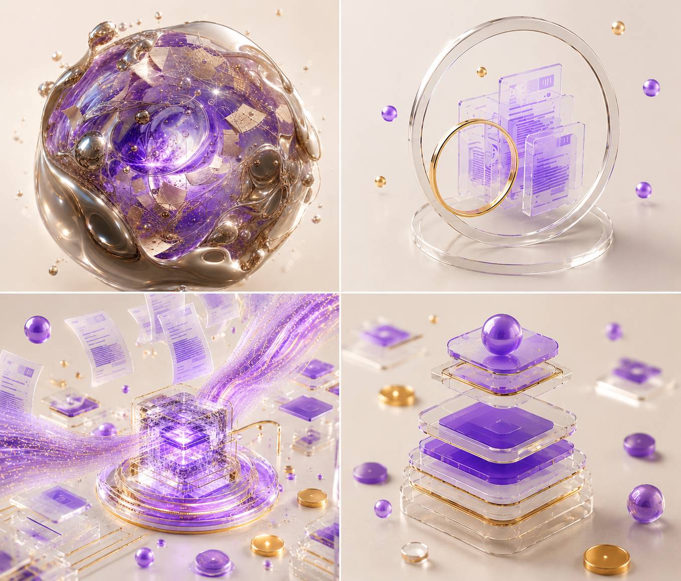 Digital abstract art with purple and gold elements.