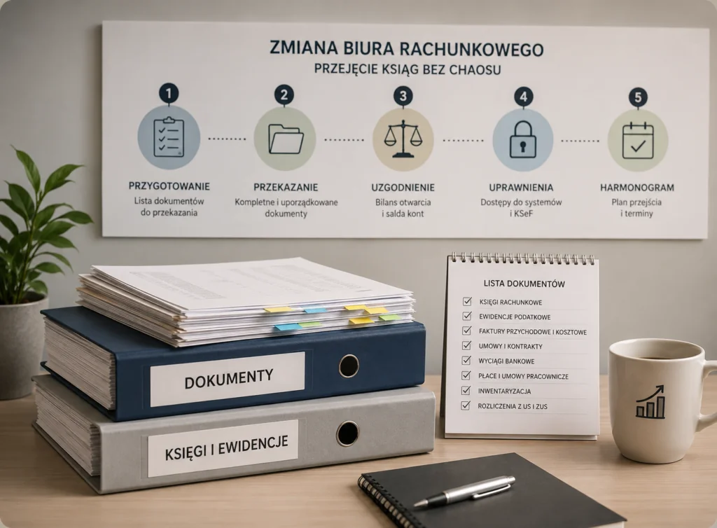 Office organisation documents and checklist on desk