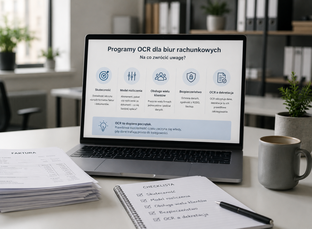 Workspace with laptop displaying OCR programs.