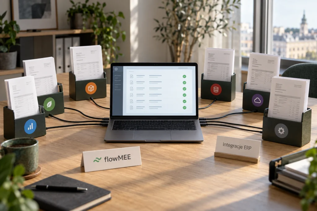 Laptop displaying ERP software integration setup