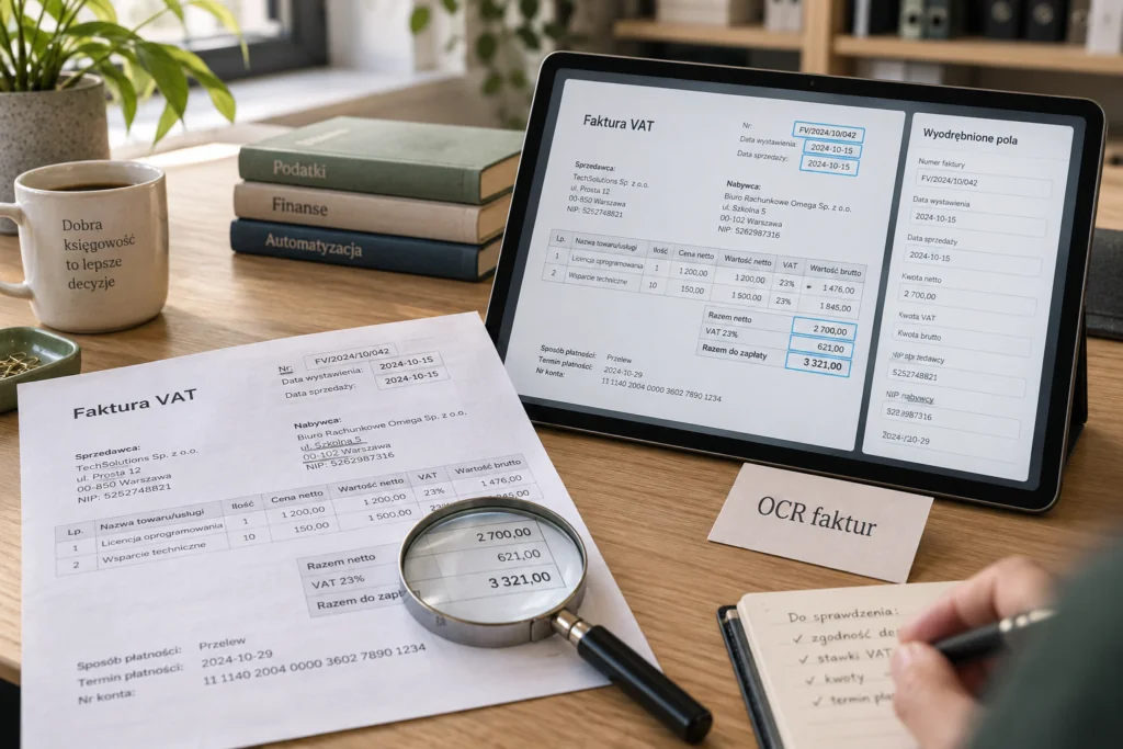 VAT invoice on paper and tablet with OCR.