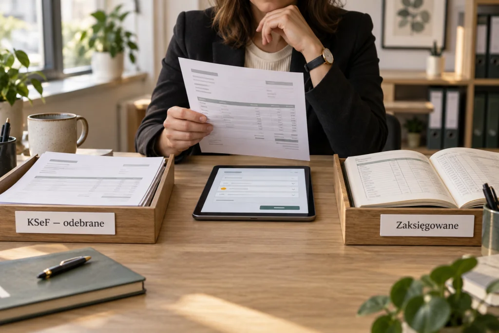 Person reviewing financial documents at desk with tablet.