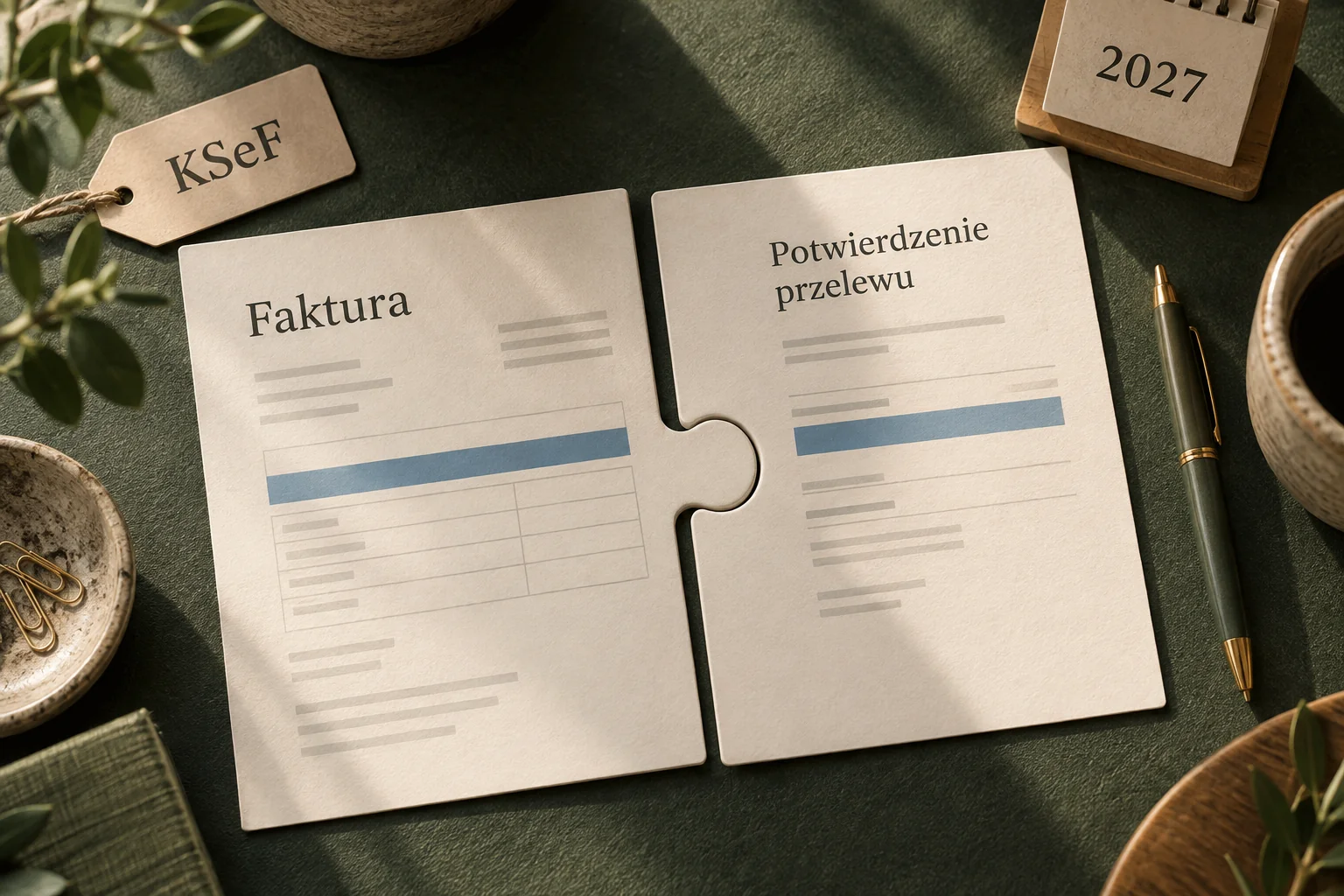Invoice and payment confirmation documents on table, 2027.
