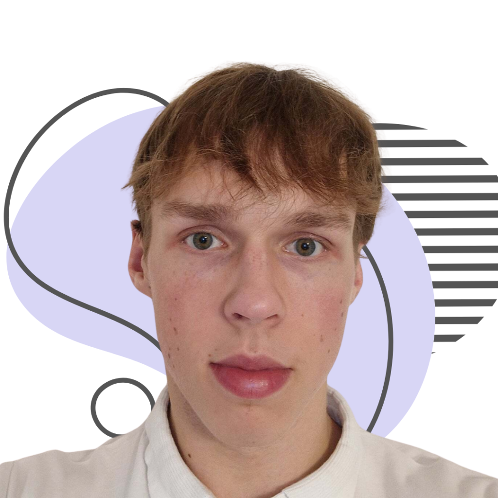 Person with abstract purple background.